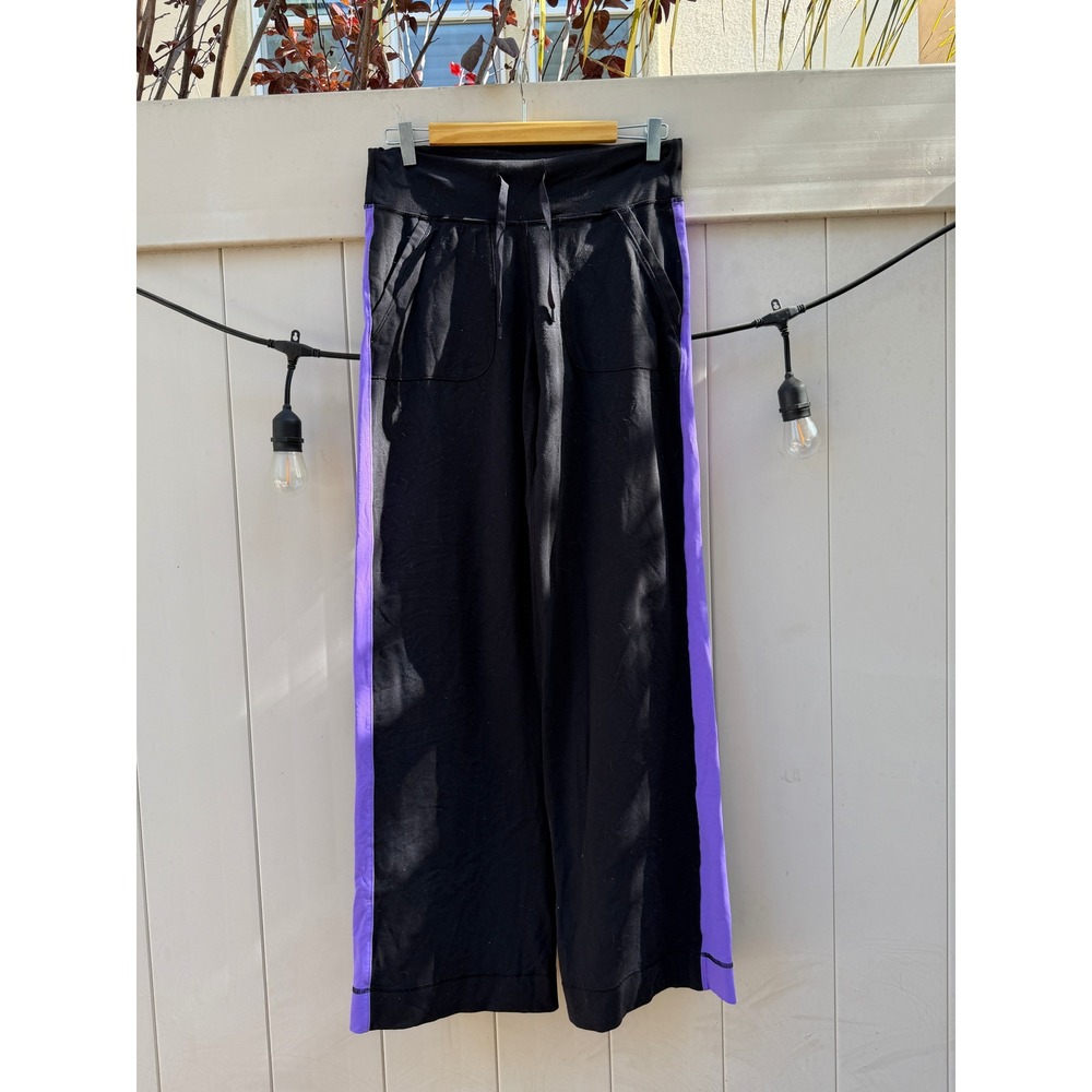 Lululemon Still Pant Black Purple Side Stripe Wide Leg Yoga Lounge LW5B25S 6